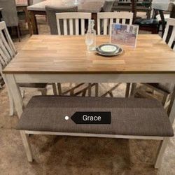 Nina White/Brown Dining Set🚛 In Stock🐾39 DOWN🐾ASK, Table, Chair, Bench, Bar Stool $749