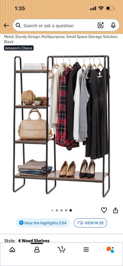 4 Wood Shelves, Freestanding Clothing Rack