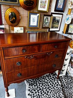 Vintage antique 20s four drawer dresser, ornate details on legs, edwardian regency Victorian