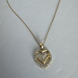 Sterling Silver Gold Plated Cubic Zirconia Double Heart Pendant Necklace 