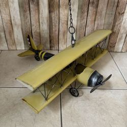 Metal Aviation Airplane Biplane Decor with Hanging Chain