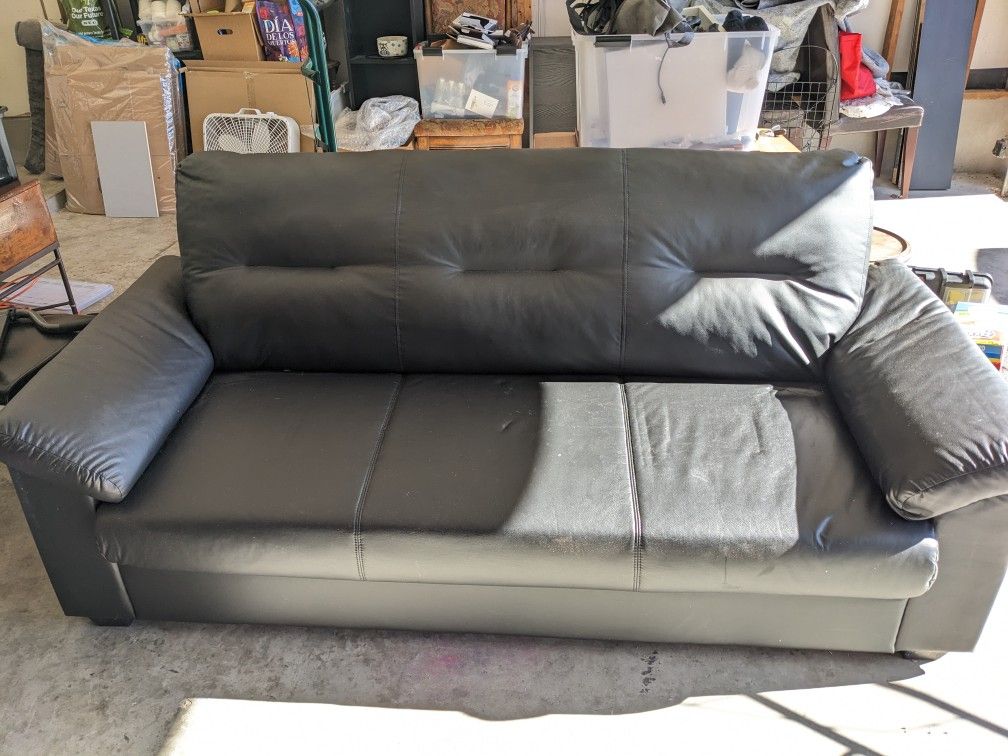 Black Faux Leather Couch, Good Condition