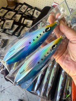 300g Slow Pitch Jig Fishing Lure with Dual Assist Hooks, Red White Stripe Metal Jig