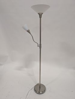 Modern Brushed Metal Torchiere Floor Lamp with Adjustable Reading Light
