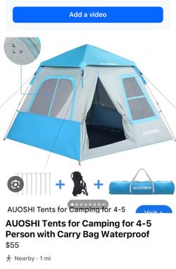 AUOSHI Tents for Camping for 4-5 Person with Carry Bag Waterproof  Easy assembled smaller than expected play fits better 2 to 3 people  Missing nylon