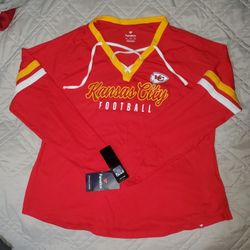 Women's Kansas City Chiefs Fanatics Red Plus Size Won & Done Lace-Up V-Neck Long Sleeve T-Shirt