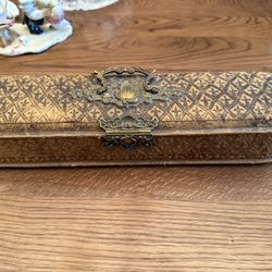 Antique Victorian Glove Box with Original Bone Glove Stretcher & Satin Lining — Complete Set