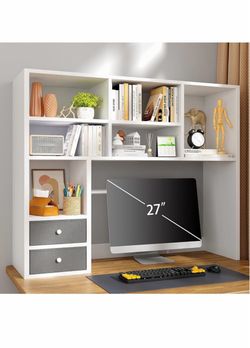 #P1 Desktop Bookshelf, 8 Shelves Desk Hutch for Dorm Room, White($40)