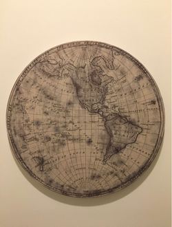 World Map 40”-Inch Round Framed Wrapped Canvas Wall Art