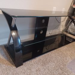 Black Glass TV Stand w/Shelf