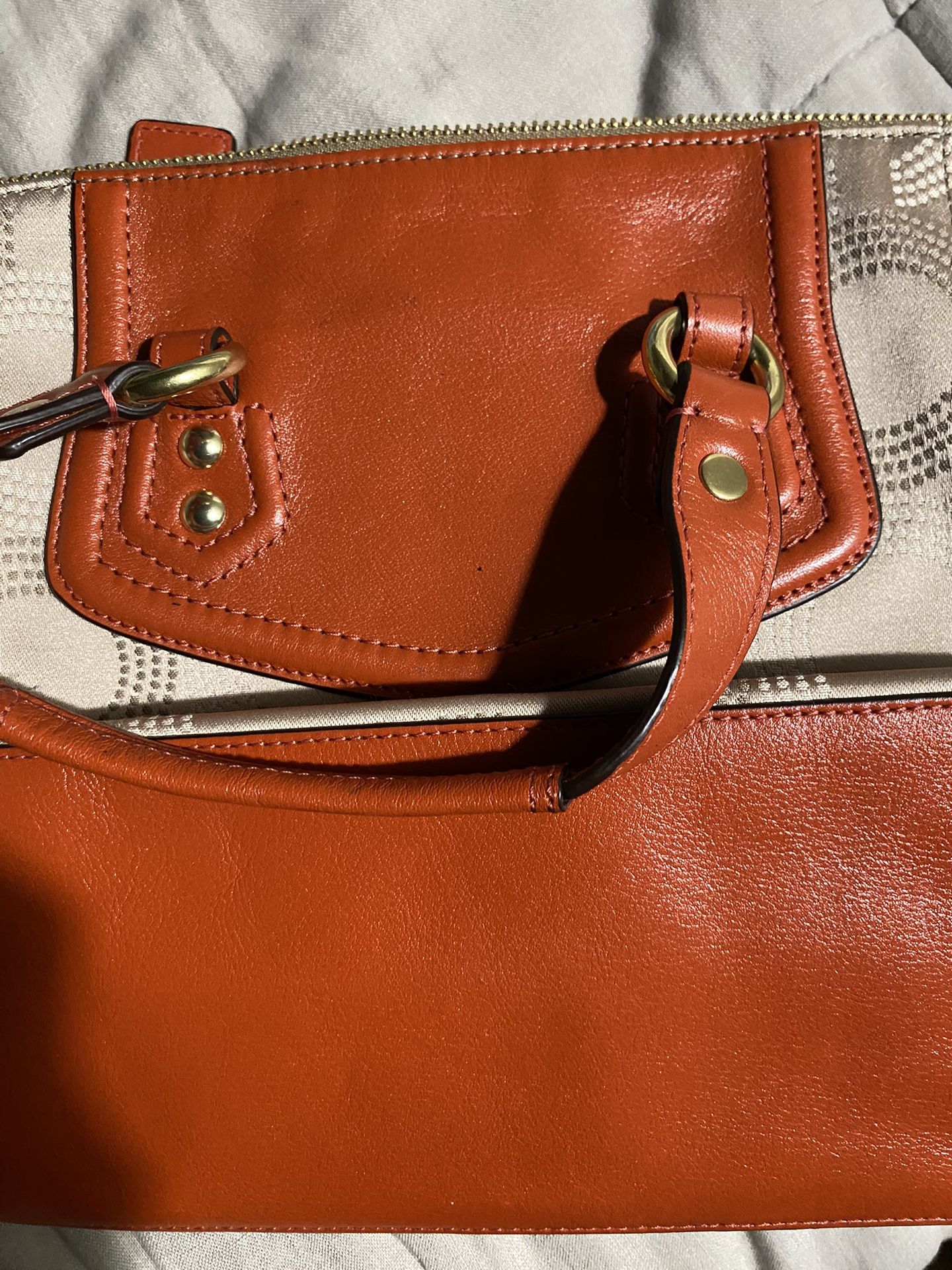 Coach Ashley Dotted Signature Satchel Handbag In Khaki/burnt 