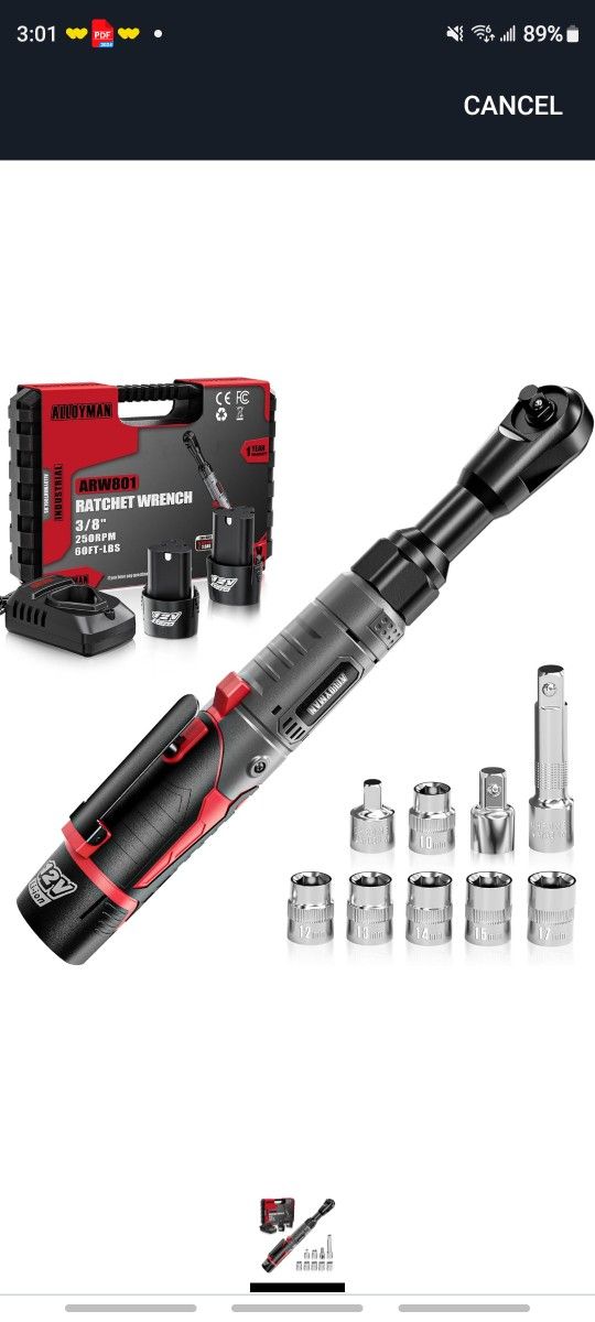 Alloyman 3/8" Cordless Ratchet Wrench Set, 60FT-LBS(80N.m) Electric Ratchet