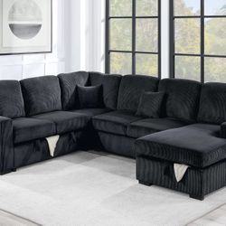 Brand New Super Comfy Pullout Corduroy Sectional Set 