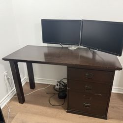 Used Wooden Desk With Drawers