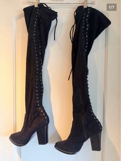Steve Madden Suede Over the Knee lace up boot size 9 black