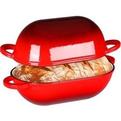 Enameled Cast Iron Sourdough Bread Oven, e QT Loaf Cast Iron Bread Pan with Lid, Oval Dutch Oven for Homemade Bread Baking, Meatloaf Pan with Lid (Red