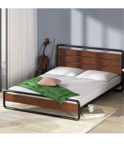 metal and wood platform bed frame Zinus metal and wood platform bed frame