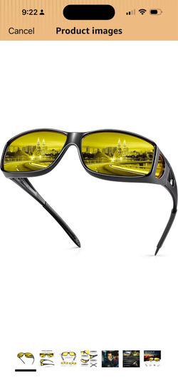 URUMQI Night Vision Driving Glasses Fit Over Eyeglasses for Men Women, Anti Glare Polarized Nighttime Glasses Yellow Lens