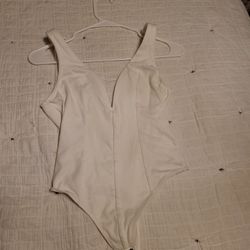 White Express Ladies Plunging  Bodysuit