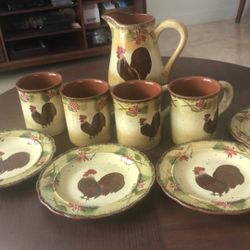 Hermoso Juego de  Tazas Grandes, Con platos Y Jarra. Para Todo Uso. 