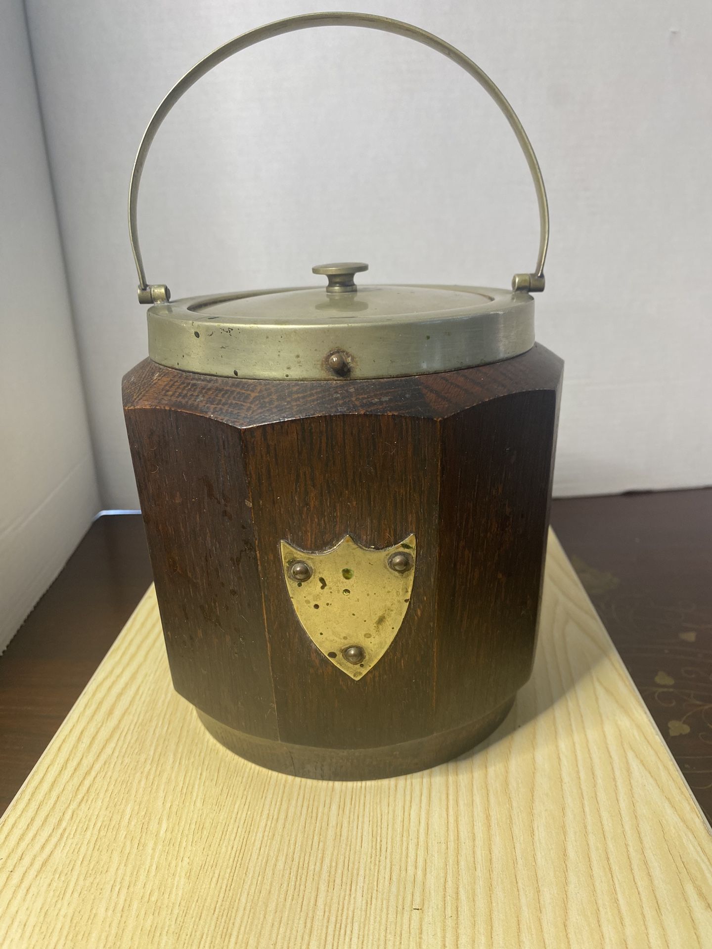 Antique Biscuit Barrel Or Ice Bucket With Porcelain Interior