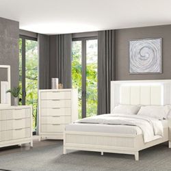 Brand New Antique White 4pc Queen Bedroom Set (Available In Eastern King)
