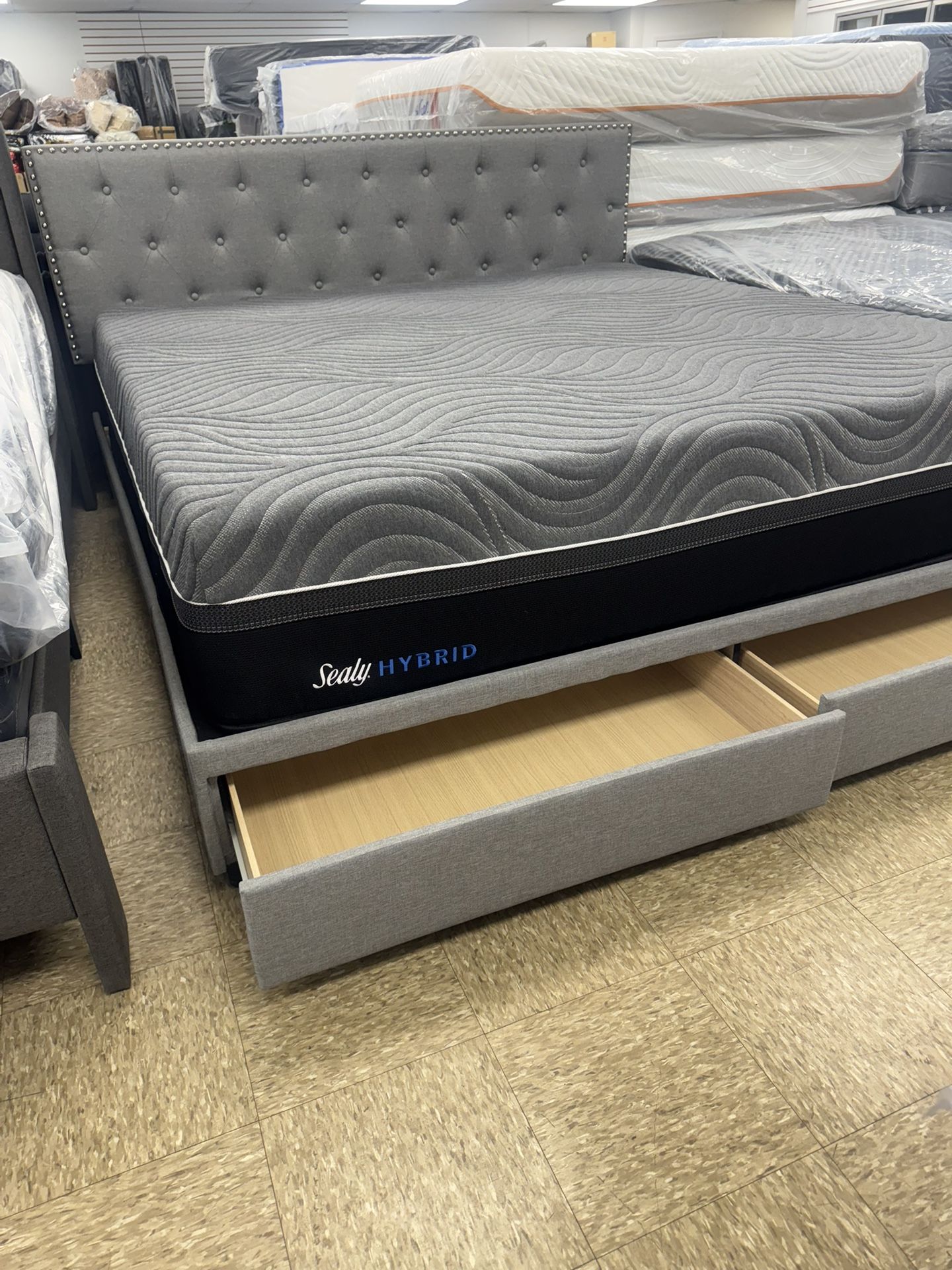 King Size Bed Frame With Two Storage + Sealy Hybrid Memory Foam Whole Bed $799 Only