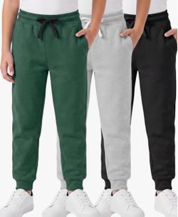 Kids Large Fleece Jogger Sweatpants 3-Pack