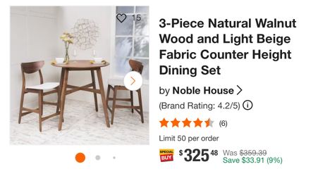 3-Piece Natural Walnut Wood and Light Beige Fabric Counter Height Dining Set