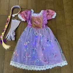 Girls Rapunzel Princess Dress Up Costume with LED Blinking Lights