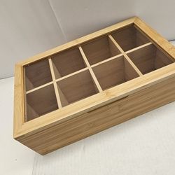 
🌿 Oceanstar Bamboo Tea Box with Glass Top – 8 Compartments