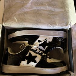 Black/White Bapestas Patent Leather 