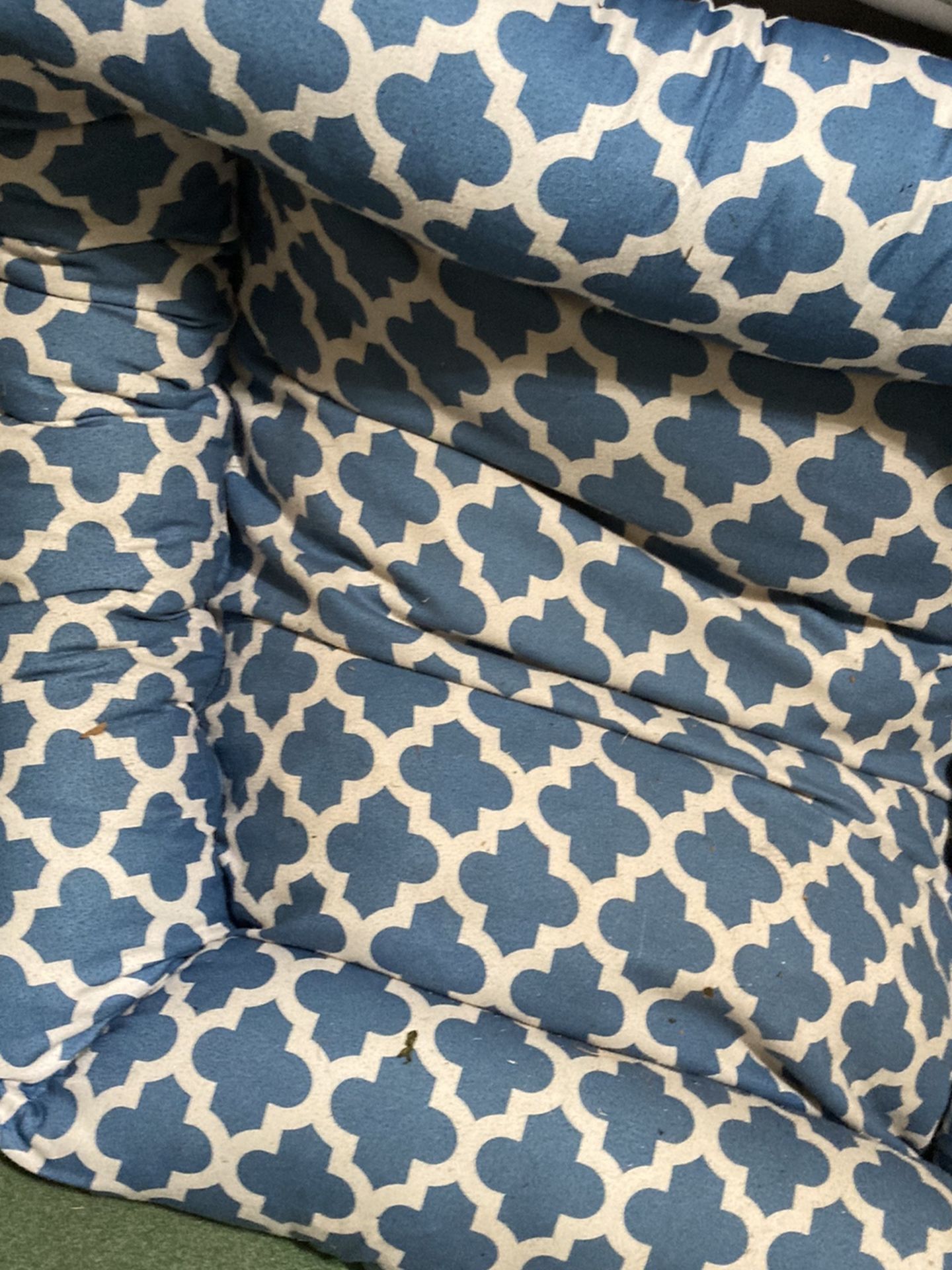 Blue and white dog bed