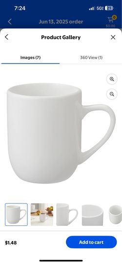 12 - Ounces Glazed White Stoneware Mug, set of 4