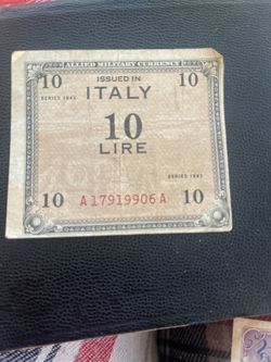 10 Lire Allied Military Currency banknote from Italy, Series 1943.