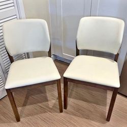 2 Cream Dining Chairs Wood Frame