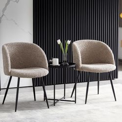 Set of 2 Upholstered Teddy Faux Fur Dining Armrest Chair , Accent Chairs