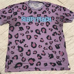 Sleepy Peach purple leopard word art T-shirt XL