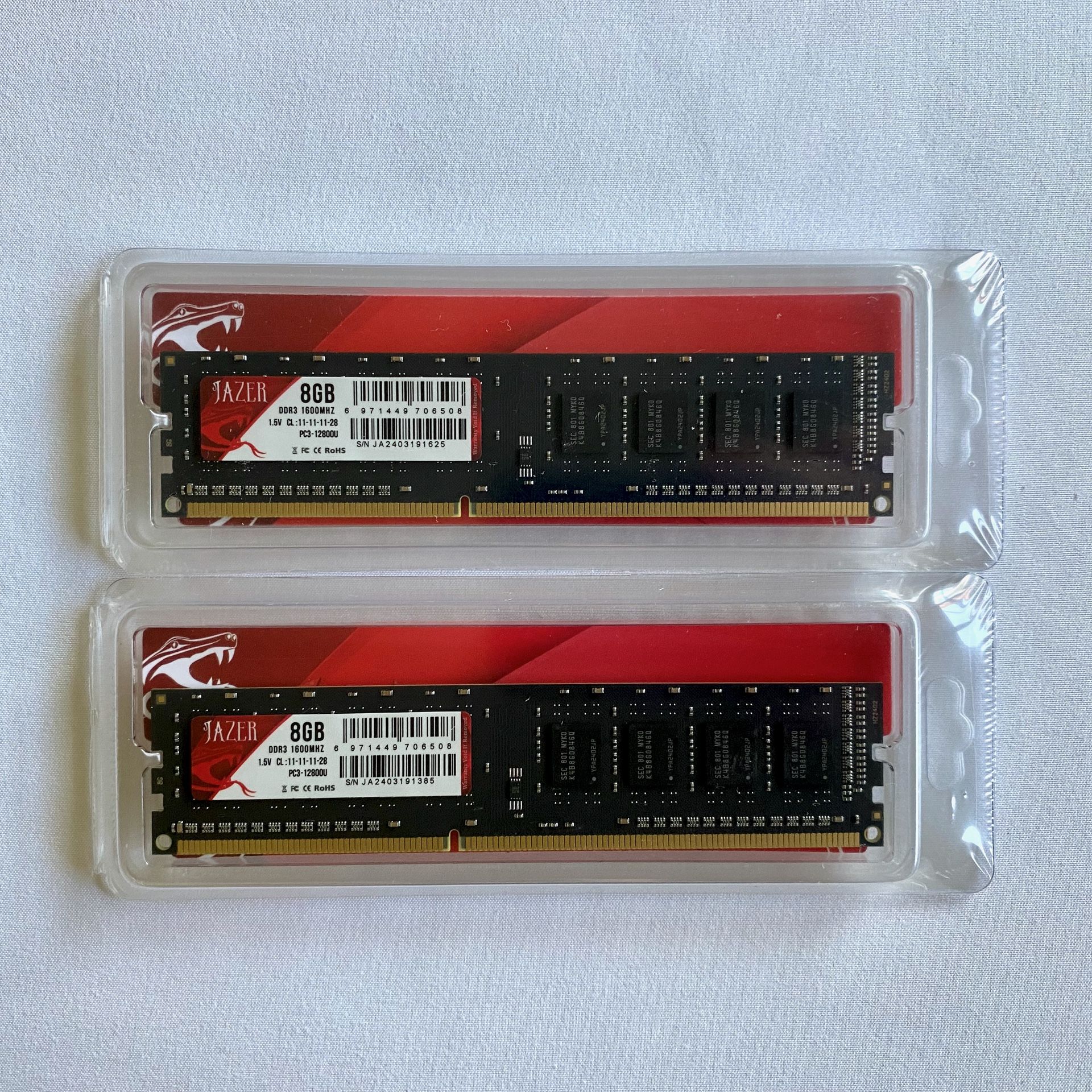 JAZER 16GB (2X 8GB) DDR3 Desktop PC RAM Memory PC3-12800U 1600