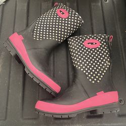 Girls Insulated Rain/Snow Boots Black Pink Size 6
