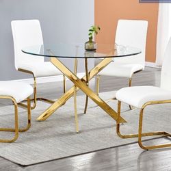 🤍💛White/Gold 5PC Dining Set