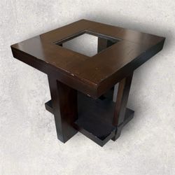 Pair Walnut End Tables (with glass in the center)