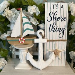 New beach decor bundle sailboat anchor & shore sign with starfish