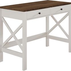 Farmhouse Desk – 39” Wide w/ 2 Drawers, Rustic White & Brown – Great Condition