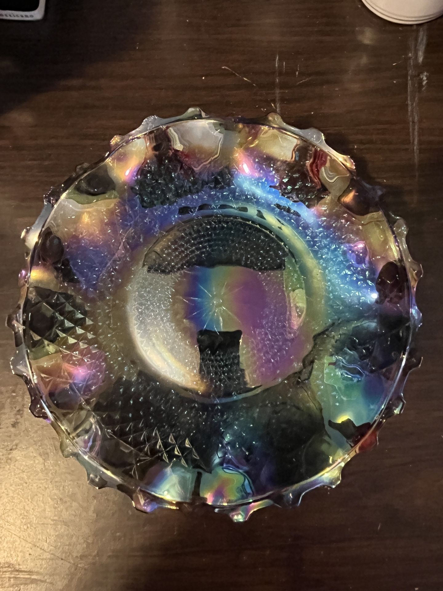 Carnival Glass Iridescent Diamond Cut Dish