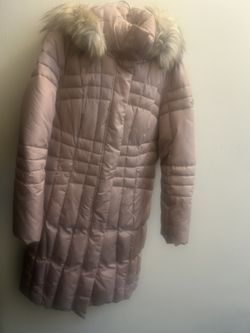Calvin Klein Medium Dusty Rose Parka Puffer Coat Knee 3/4 Length Gold Hardware