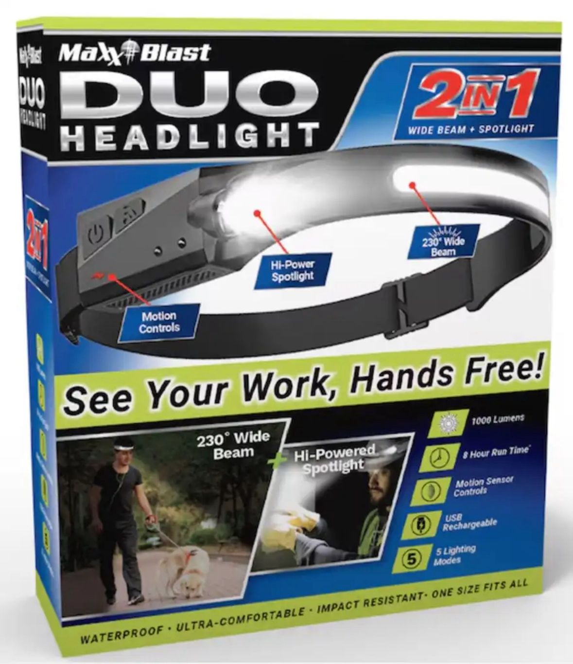 Ultra Bright HEADLAMP DUO 2 IN 1 Wide Beam + Spotlight 2xMaxx Blast Rechargeable