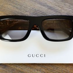 Gucci Mens Square Sunglasses in Black/Tortoise With Gray Lens