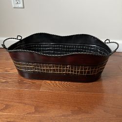 Metal Container With Dimensions 20“ X 11“ X 6.75“ Used For Storage Or Decoration It Has Handles