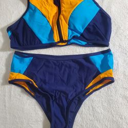 CASABACO Bikini Set Suit, Orange/Blue, Size M NEW
